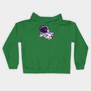 Cute Astronaut Flying With Rocket Cartoon Kids Hoodie